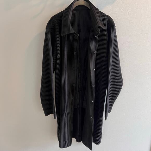 Homme Plisse Issey Miyake Black Pleated Snap Front Jacket Size 3 - Picture 5 of 11